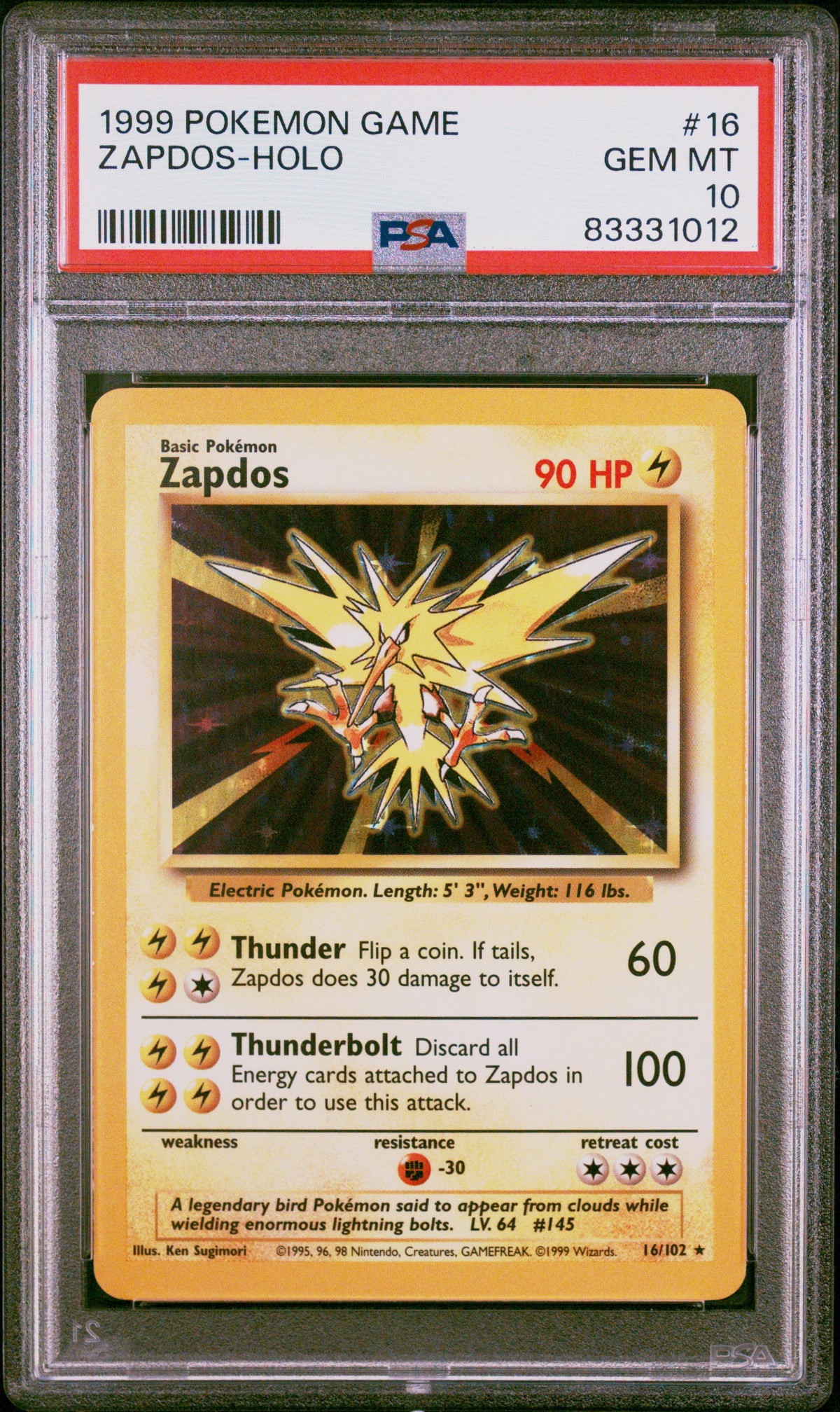 Zapdos Holo Base Set 16/102 PSA 10